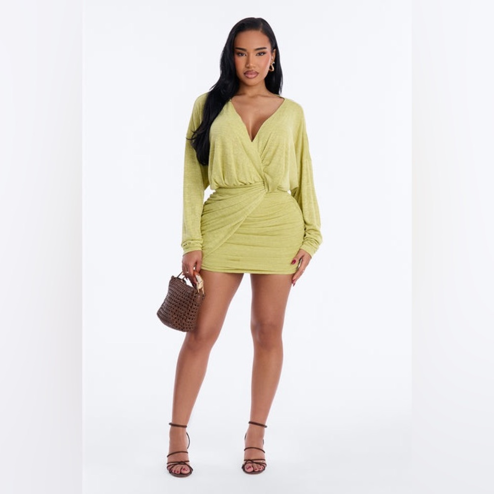 Elizabeth Long Sleeve Sweater Mini Dress - Chartreuse